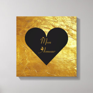 Impression sur toile en feuille d'or chic avec cœu