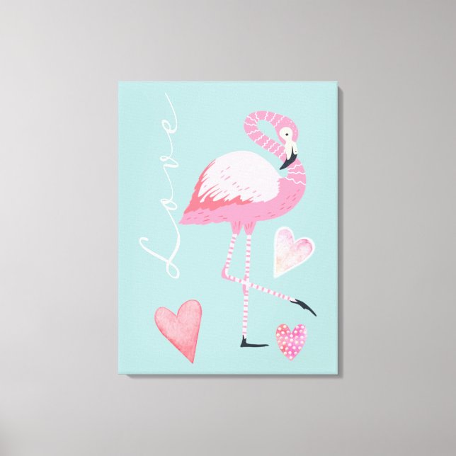 Impression sur toile étendue Amour de Flamant Rose (Recto)