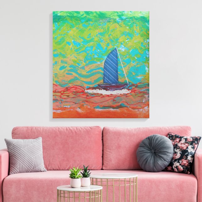 Impression sur toile étendue rayée bleue voile (Insitu(Salon))