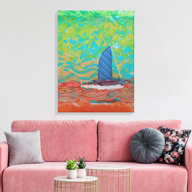 Impression sur toile étendue rayée bleue voile (Insitu(Salon))