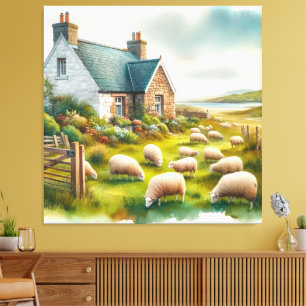 Impression sur toile étirée de ferme avec moutons