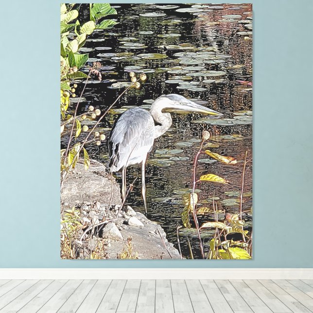 Impression sur toile étirée du Grand Héron bleu (Insitu (Plancher de Bois))