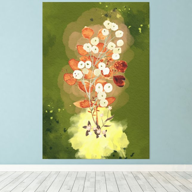 Impression sur toile étirée fleurs sur fond vert (Insitu (Plancher de Bois))