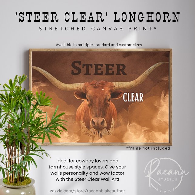 Impression sur toile étirée 'Steer Clear' Longhorn (Créateur téléchargé)