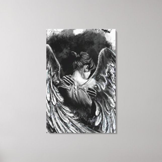 Impression sur toile Fille Ange - Peinture en noir (Recto)