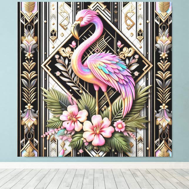 Impression sur toile flamant rose Art déco (Insitu (Plancher de Bois))