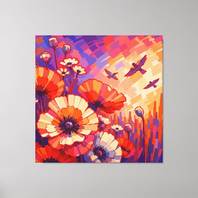 Impression sur toile florale rétro vibrante | Flux (Recto)