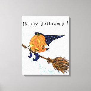 Impression sur toile Halloween Sorcière Citrouille