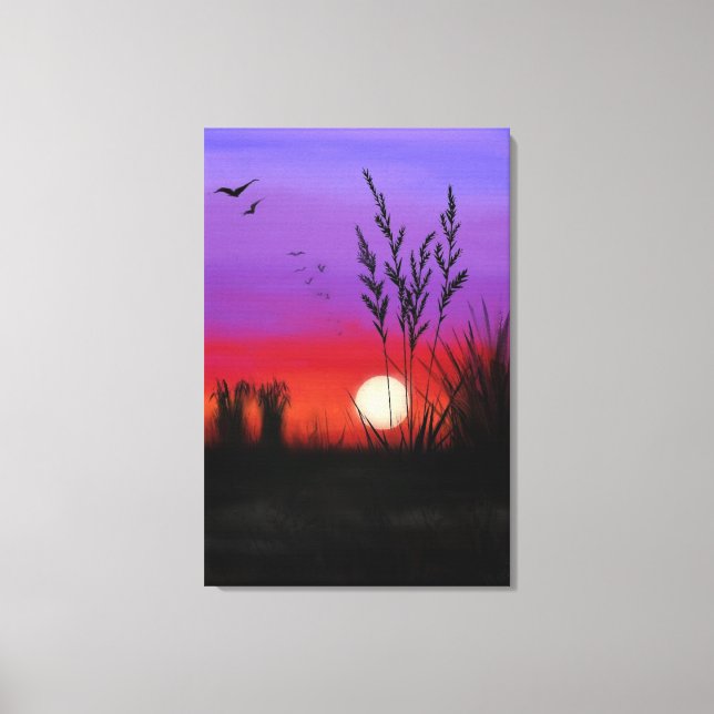 Impression sur toile Lac Coucher de soleil - Aquar (Recto)