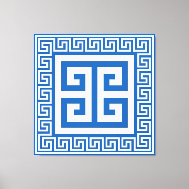 Impression sur toile motif clé grec blanc et bleu (Recto)