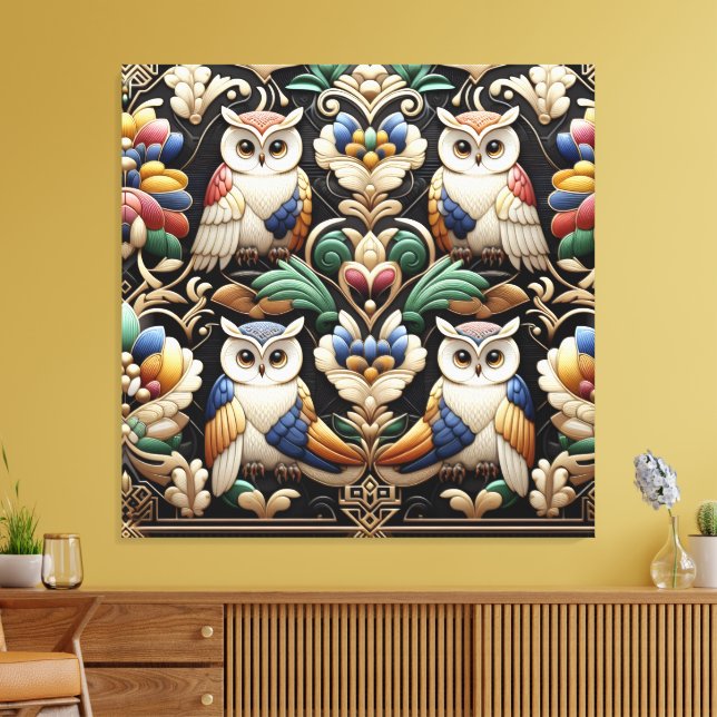 Impression sur toile Owls Rainbow Art déco (Insitu(Salon))