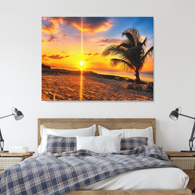 Impression sur toile Palmier Coucher de soleil des (Insitu(Chambre))
