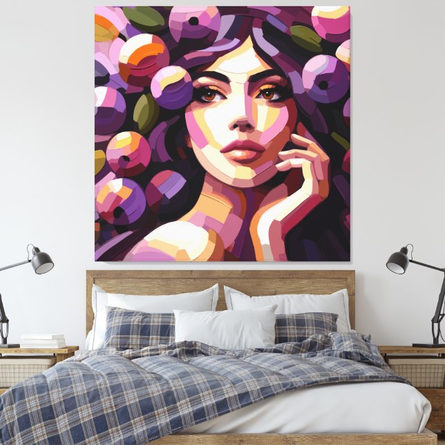 Impression sur toile Portrait de femme aux fleurs  (Insitu(Chambre))