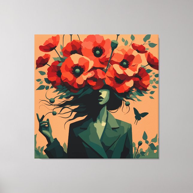 Impression sur toile Portrait de femme florale Rét (Recto)