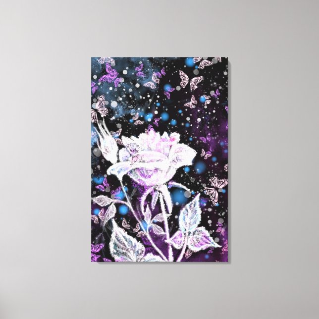 Impression sur toile Rose d'hiver et papillons (Recto)