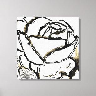Impression sur toile Rose Noir Blanc Floral Minima