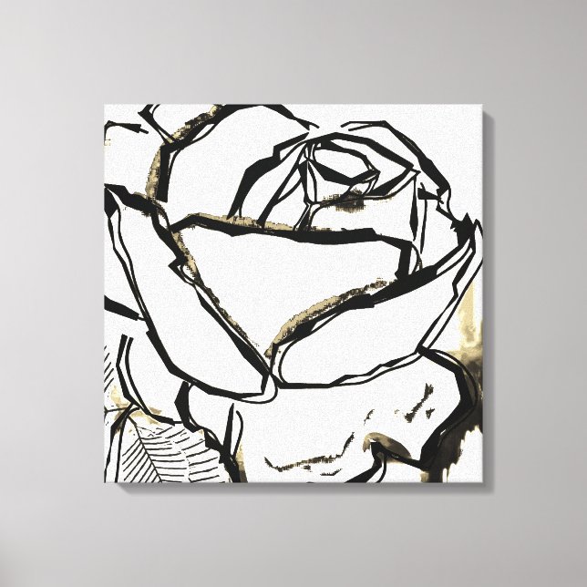 Impression sur toile Rose Noir Blanc Floral Minima (Recto)