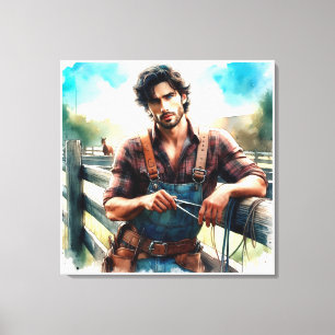 Impression sur toile tendue à l'aquarelle Cowboy o