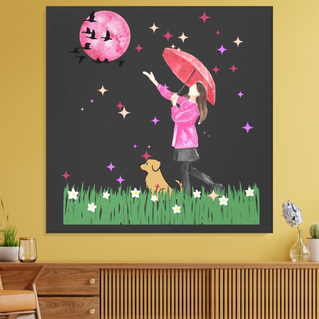 Impression sur toile tendue à l'aquarelle rose mag (Insitu(Salon))