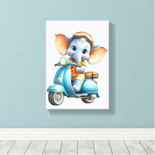 Impression sur toile tendue Bel Éléphant Bleu