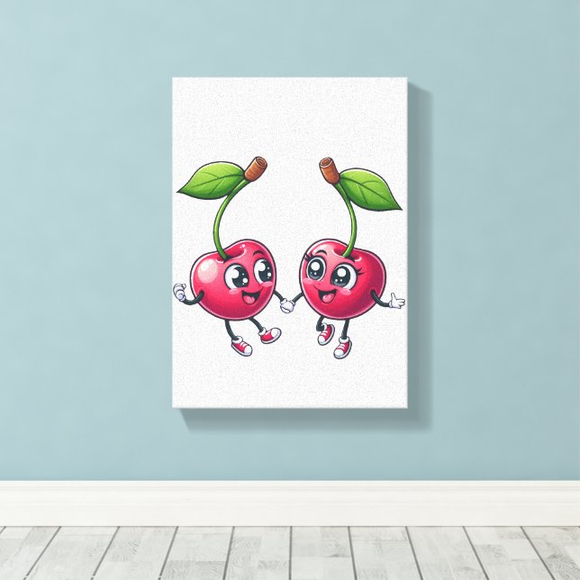 Impression sur toile tendue Couple de cerises heur (Insitu (Plancher de Bois))