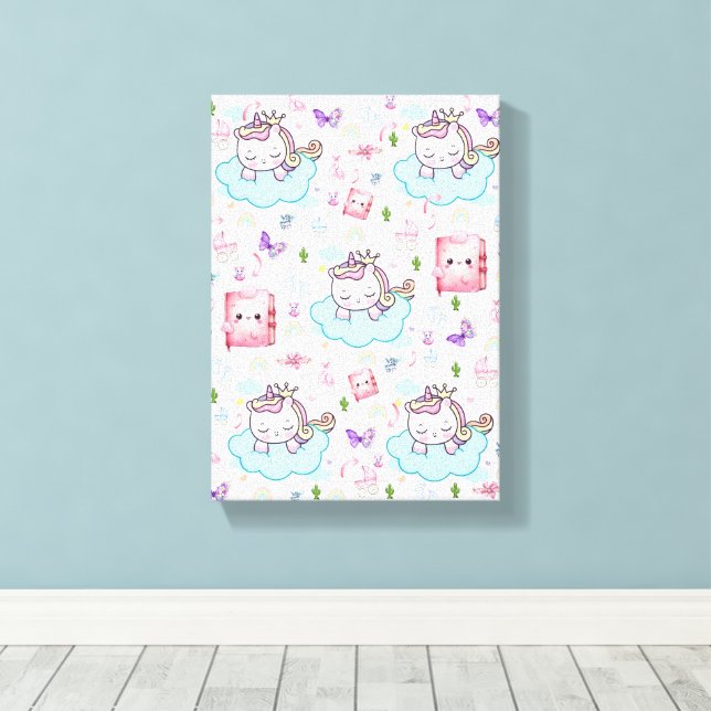 Impression sur toile tendue Licorne Rose Bleu Arc- (Insitu (Plancher de Bois))