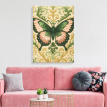 Impression sur toile tendue Papillon rose et vert