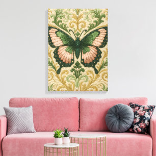 Impression sur toile tendue Papillon rose et vert
