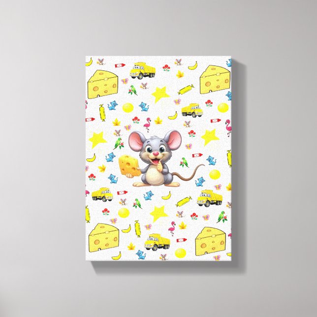Impression sur toile tendue Souris Fromage Chat Ét (Recto)