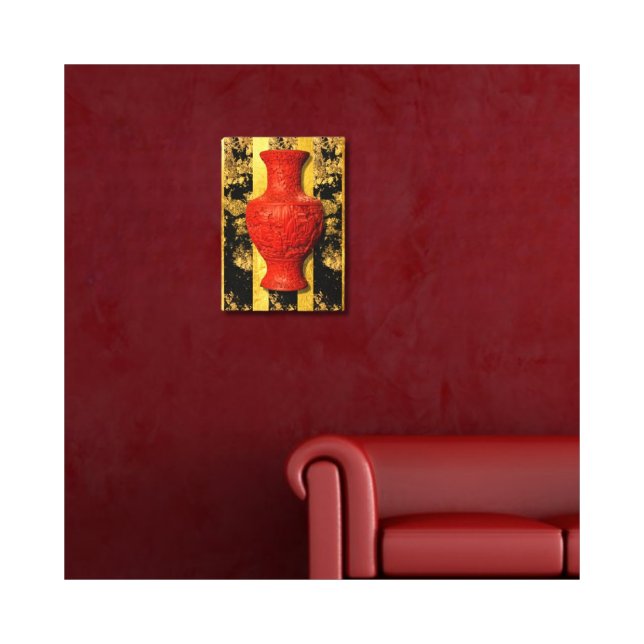 Impression sur toile tendue Vase Rouge Asiatique C (Créateur téléchargé)