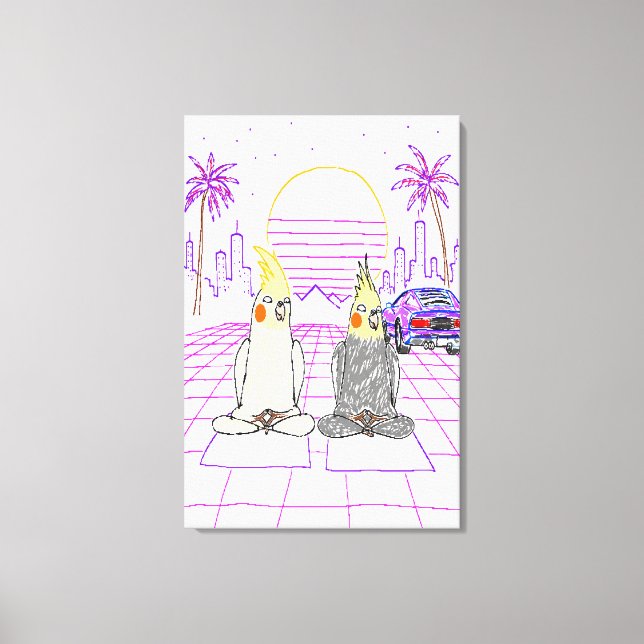 "Impression sur toile Vaporwave Cockatiels Coucher (Recto)