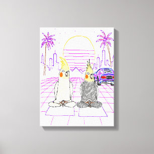"Impression sur toile Vaporwave Cockatiels Coucher