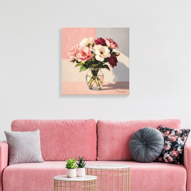 Impression sur toile Vase de pivoines rose tendre (Insitu(Salon))