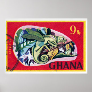 Impression vintage de caméléon ghanéen - Timbre-po