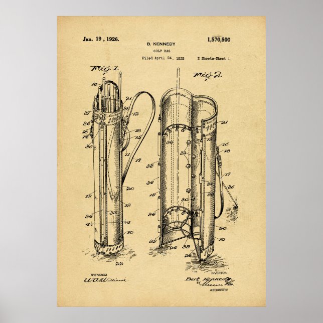 Impression vintage de sac de golf 1925 (Devant)