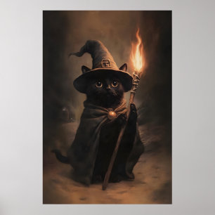 Impression vintage de sorcier de chat noir Hallowe