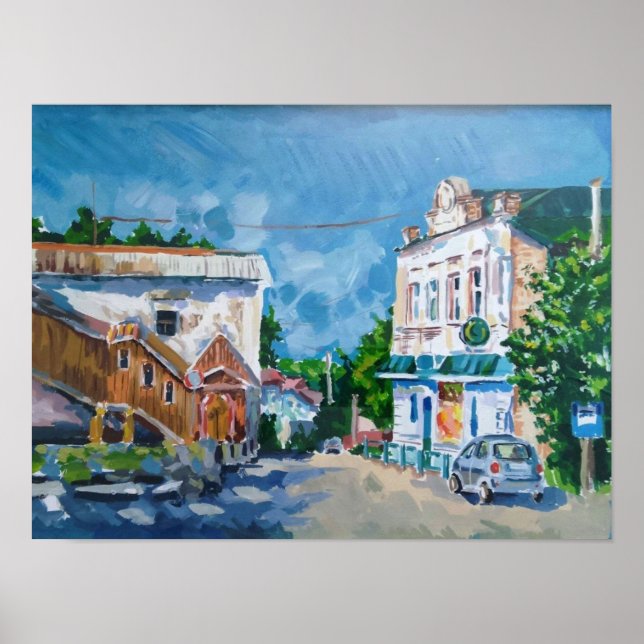 Impressionniste Poster de Rue de Ville Ensoleillée (Devant)