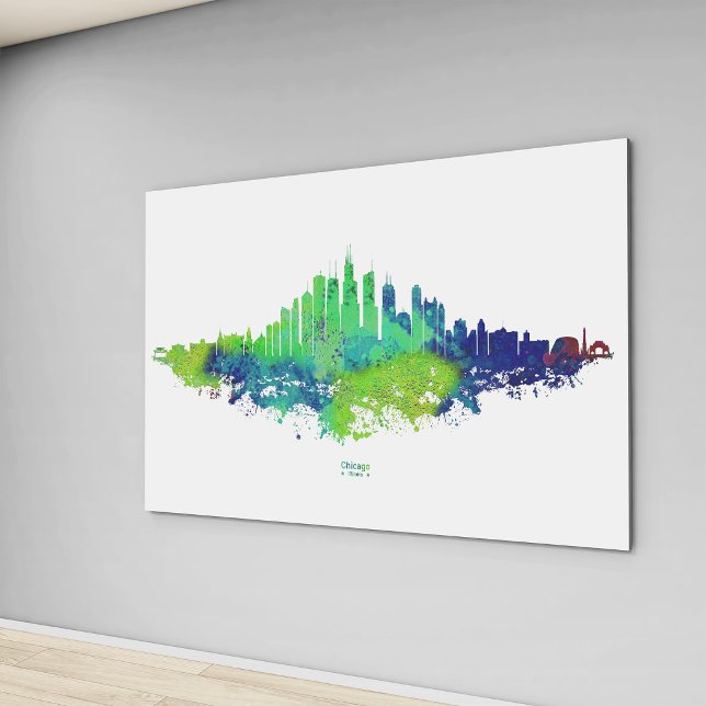 Impressions d'art à l'aquarelle de la skyline de C (Chicago Skyline Watercolor Blue & Lime Art Prints. Canvas Print)