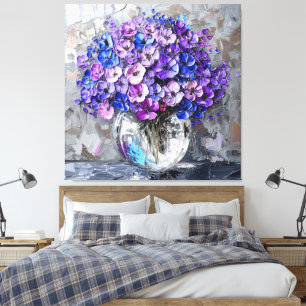 Impressions d'art floral bleu violet et gris