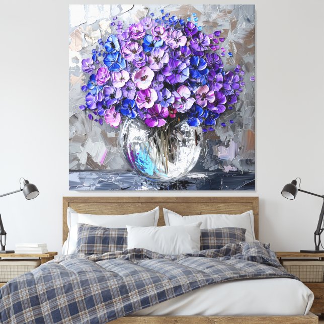 Impressions d'art floral bleu violet et gris (Insitu(Chambre))
