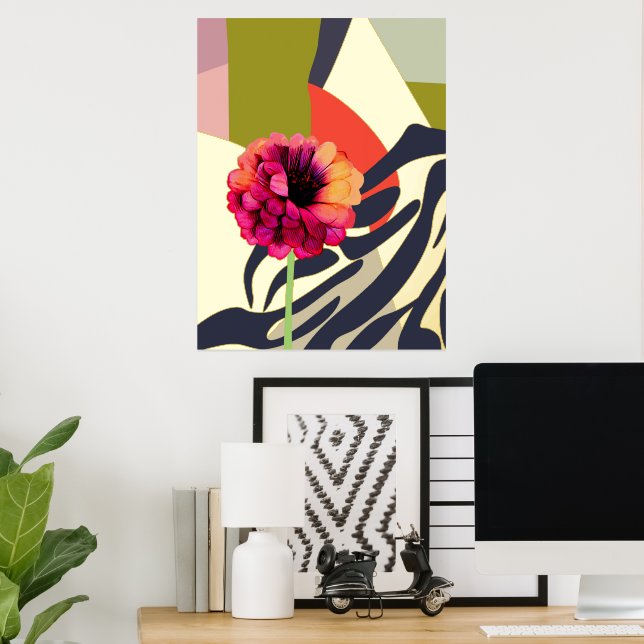 Impressions Dorure Accents or Abstrait Zinnia Flower Art (In Situ (Bureau))