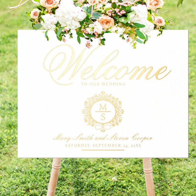 Impressions Dorure Affiche de bienvenue Mariage Monogramme doré (I wish you happiness!)
