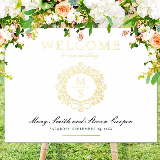 Impressions Dorure Affiche de bienvenue Mariage Monogramme doré (I wish you happiness!)