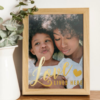 Impressions Dorure Amour Vit ici Coeur Famille Photo Or