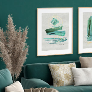 Impressions Dorure Aquarelle Abstraite moderne Boho Style Vert n Or