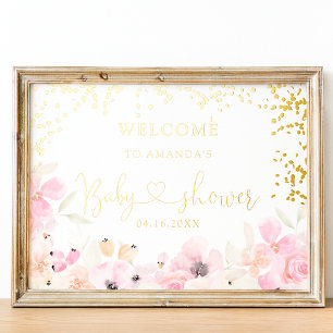 Impressions Dorure Aquarelle fleurie chic or baby shower accueil