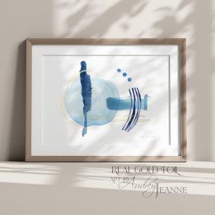 Impressions Dorure Aquarelle moderne Abstrait Marine contemporaine Bl