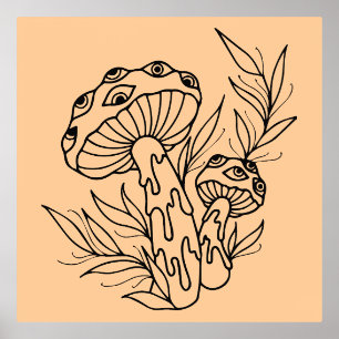 Impressions Dorure Art minimal de la ligne de champignons