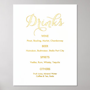 Impressions Dorure Bar à boissons mariage Menu Gold White
