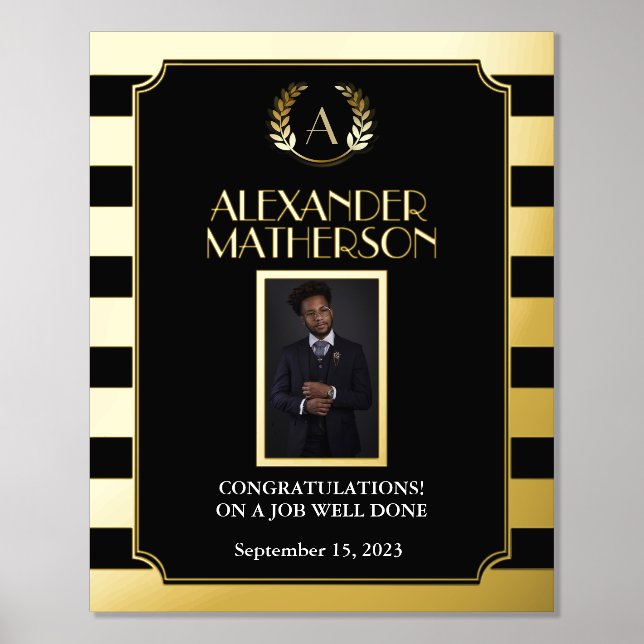 Impressions Dorure Black Gold Modern Photo Félicitations Travail Bien (Recto)